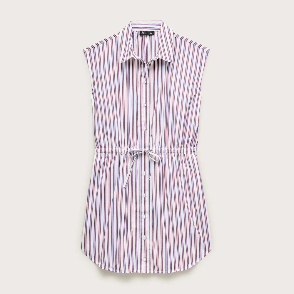 J. Crew Mini cap-sleeve shirt-dress striped cotton poplin Crushed Crimson 12 NWT